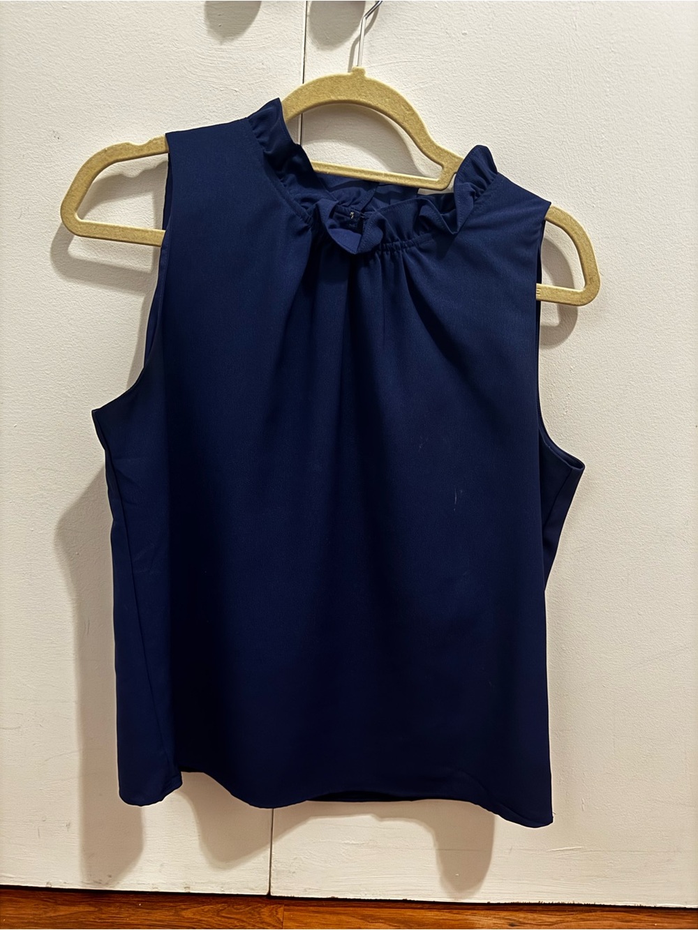 J. Crew Navy Ruffle-Neck Sleeveless Blouse
